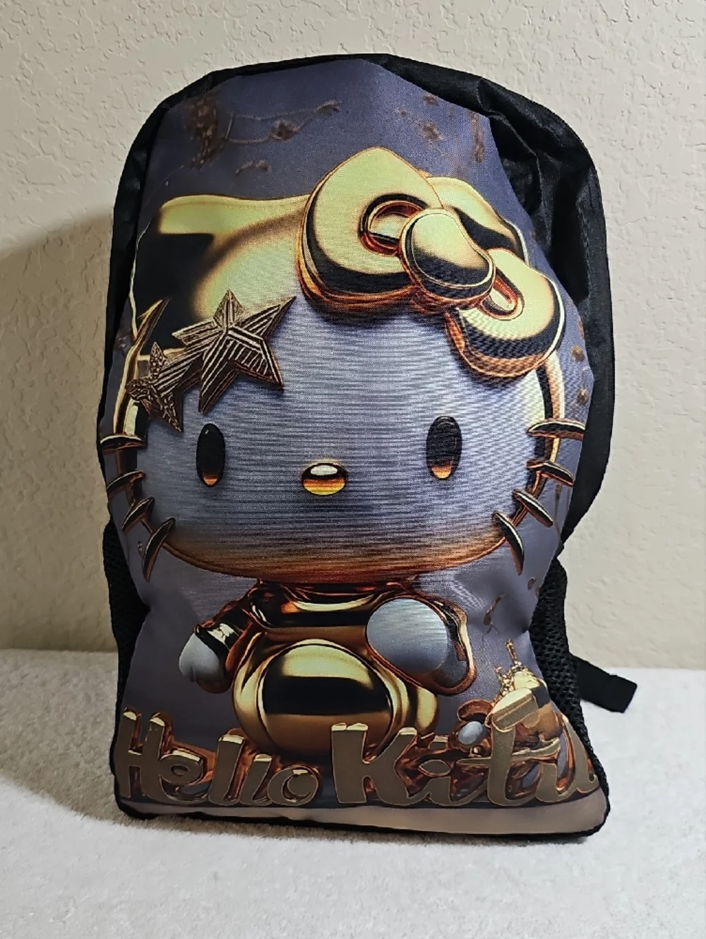 New Sanrio Gilded Hello Kitty Gold and Black Metallic Backpack - Picture 4 of 9